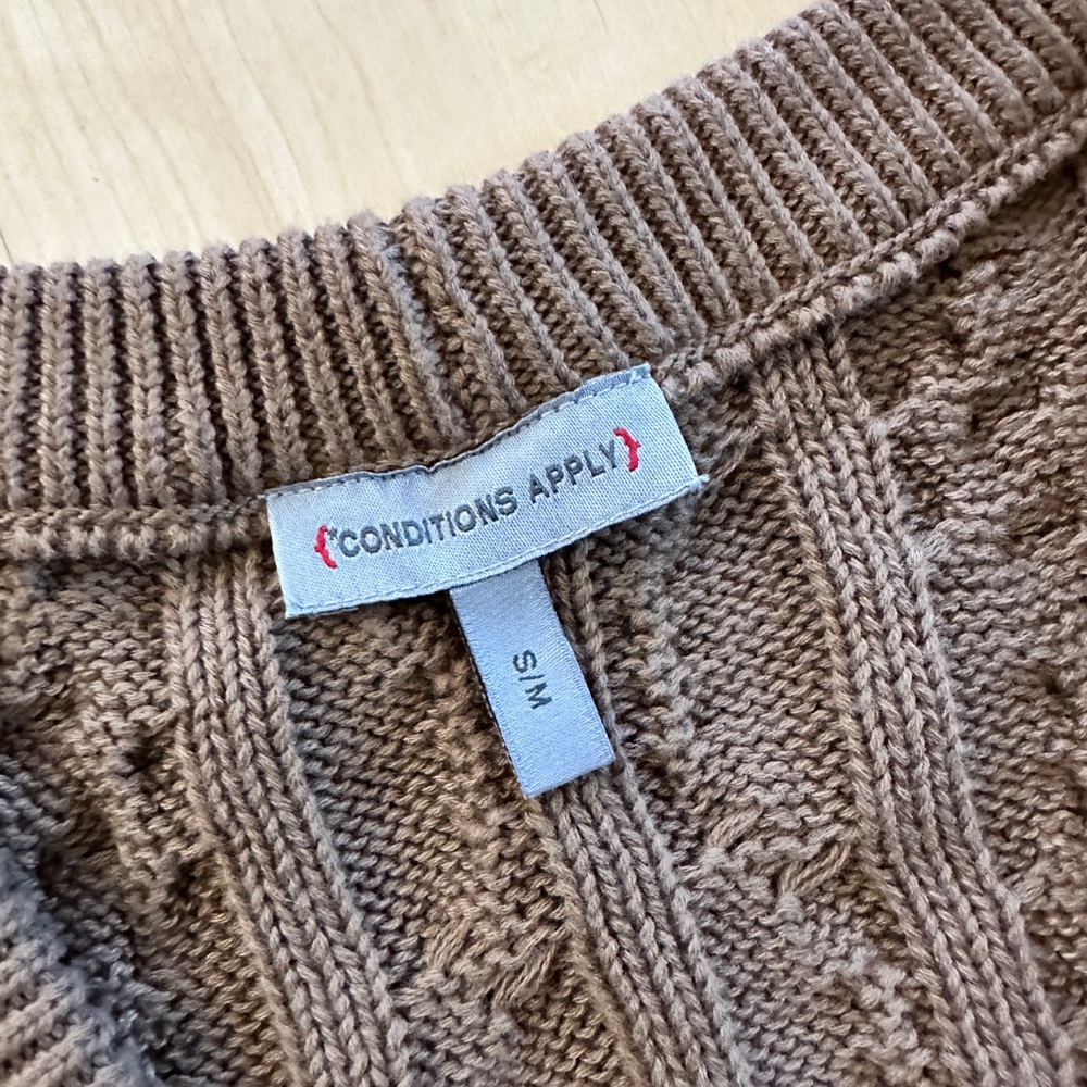 Conditions Apply Stripe Cable Cardigan Knit Sweater Brown Anthropologie S M - Picture 6 of 7